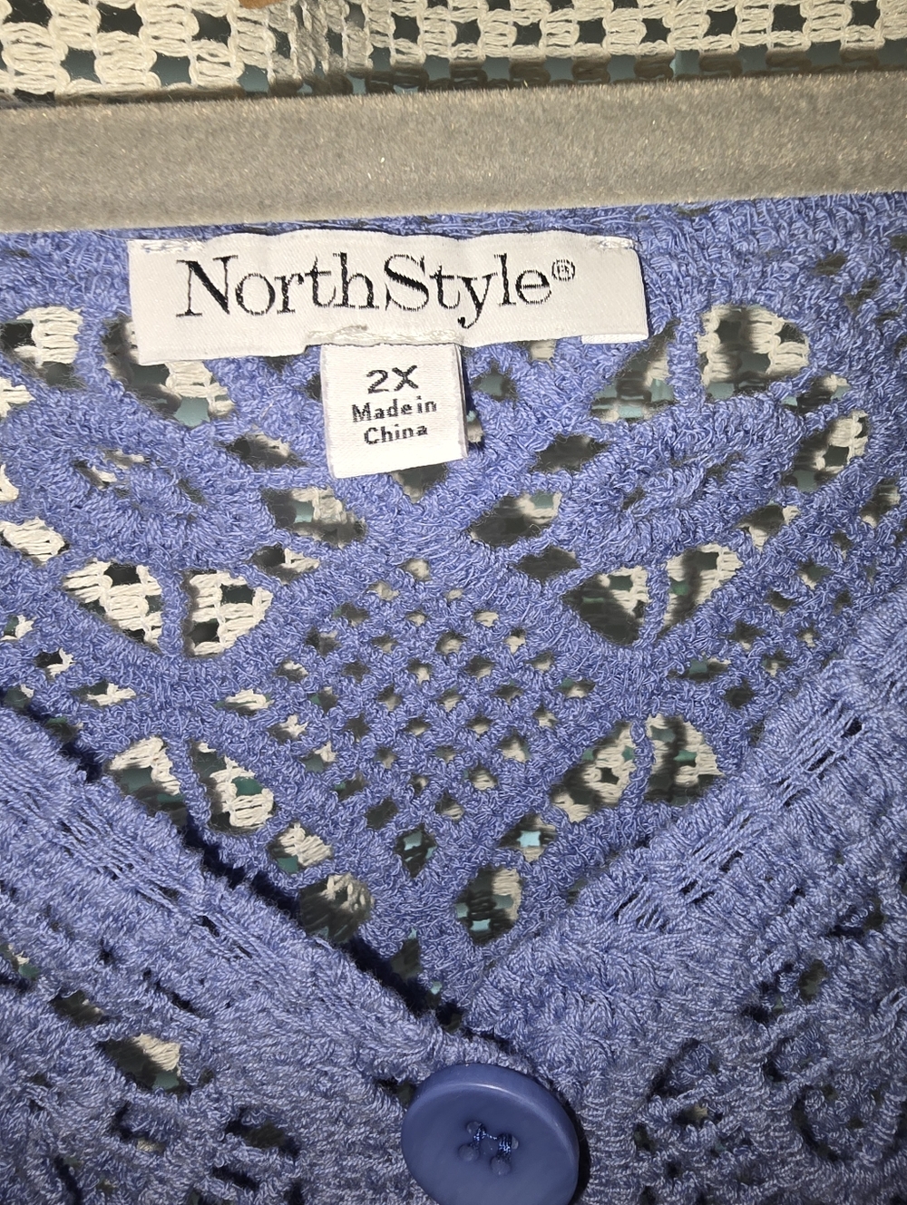 North Style Blue Crochet Sweater Top Vest Short Sleeve 2X - Picture 7 of 8
